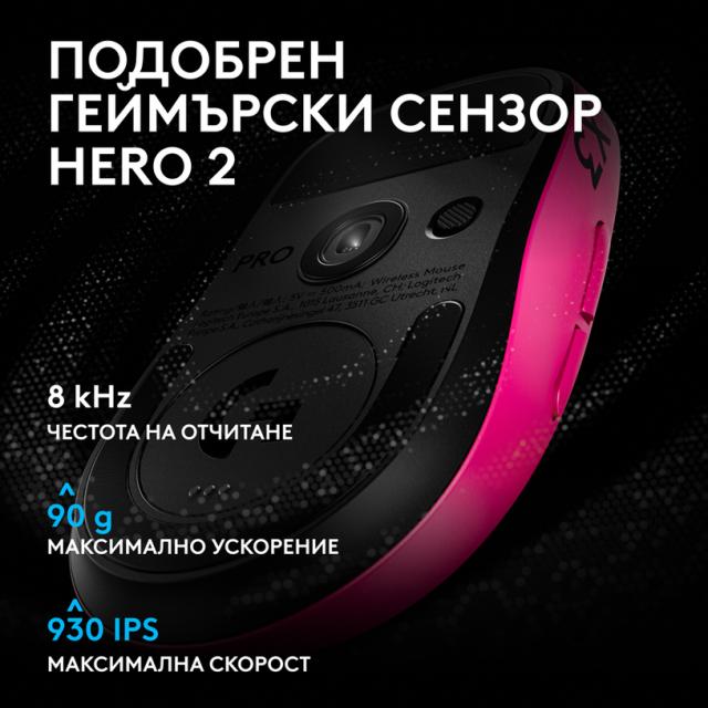 Геймърска мишка Logitech G Pro X3 Superstrike - Magenta Eclipse 