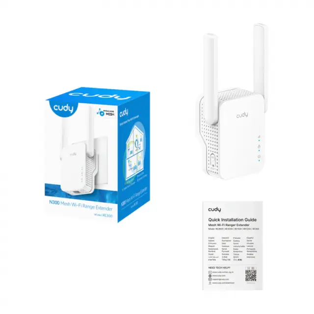 Безжичен усилвател Range Extender Cudy RE300 - 300Mbps 