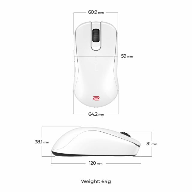 ZOWIE S2-DW 4K Wireless Mouse for Esports, glossy white 