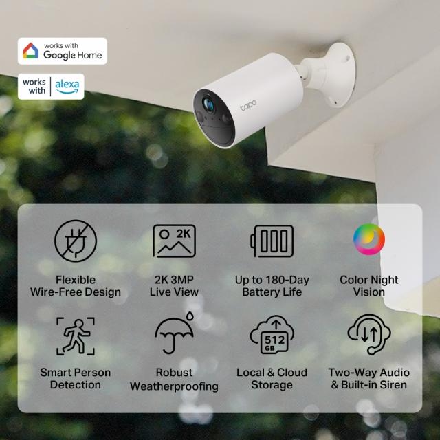 Охранителна WiFi камера TP-Link Tapo C410, Външен/вътрешен монтаж - 2 Броя 