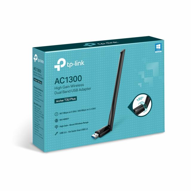 Безжичен адаптер TP-LINK Archer T3U PLUS, AC1300, двулентов, USB3.0, вградена антена 