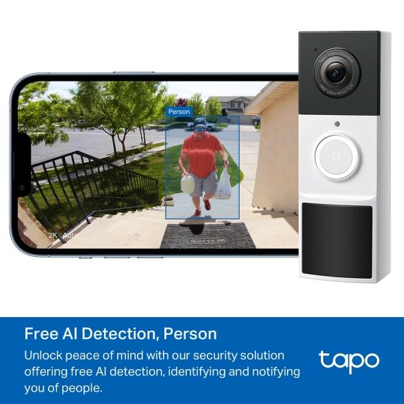 TP LINK smart video doorbell Tapo D210, 2K QHD (2560×1440), 160° viewing angle, microSD up to 512 GB, 2.4Ghz, AI-recognition 