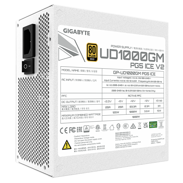 Power Supply Gigabyte UD1000GM PG5 V2 ICE - 1000W 80+ Gold PCIe 5.1 Ready 